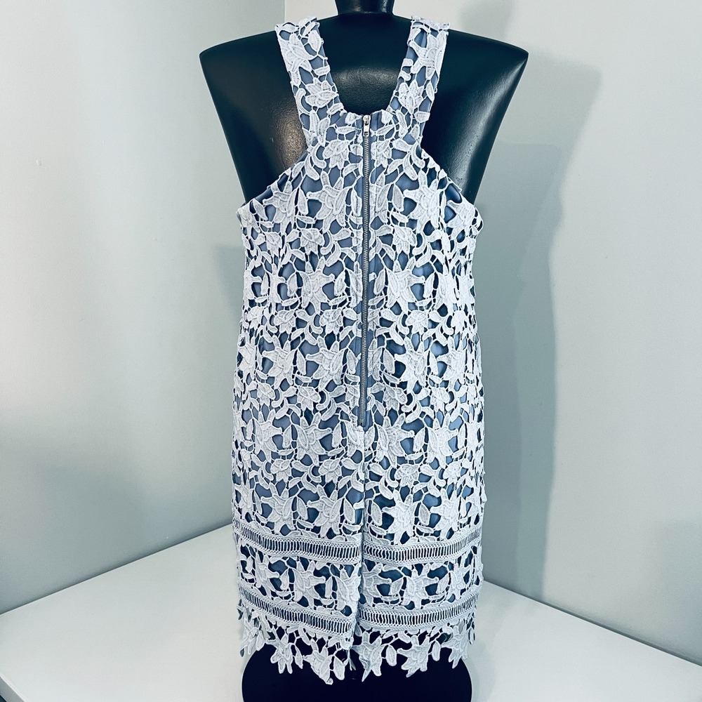 Nordstrom GB Blue Lace Crochet Overlay Dress Lined Sleeveless Shift Womens S - Picture 2 of 10